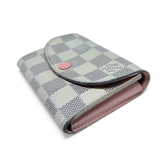 Louis Vuitton Rosalie Coin Purse Wallet Damier Azur Canvas Pink Leather Interior - Picture 4 of 13